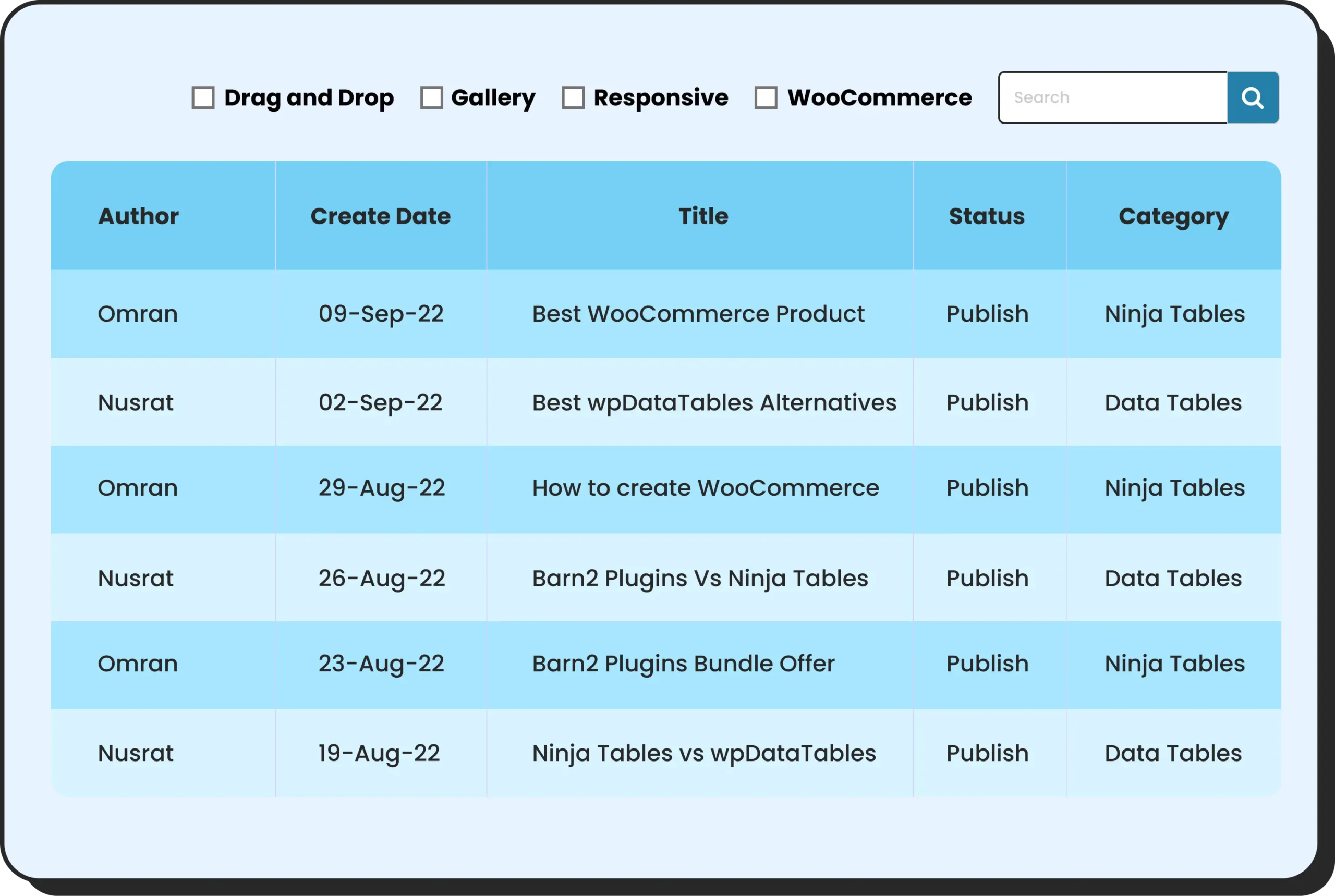 Product comparison table