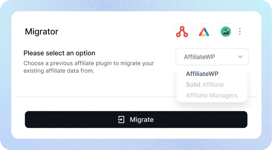 One-click affiliate migration interface