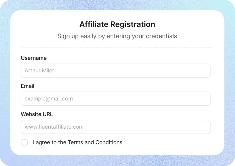 Recruit affiliates using an application form
